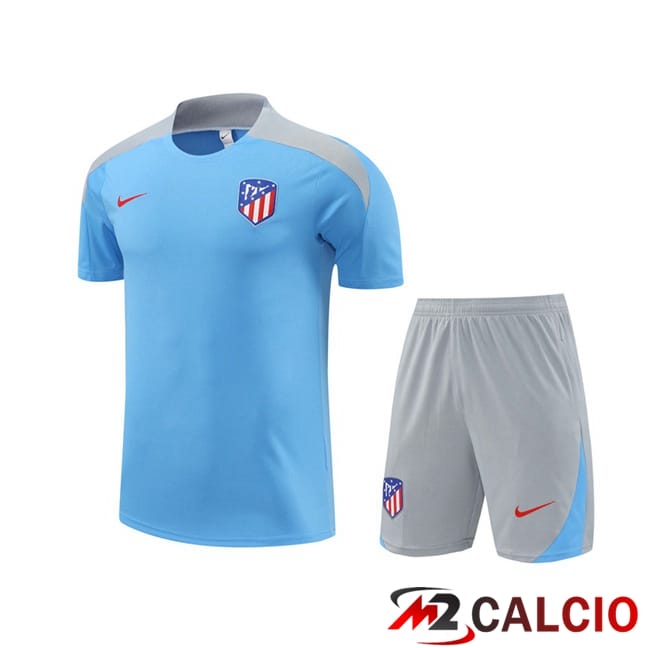 Maglie Calcio Personalizzate,Tute Calcio Squadre,Maglia Nazionale Italiana Calcio | Insieme T Shirt Allenamento Atletico Madrid + Pantaloncini Blu 2024/2025