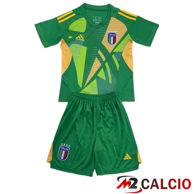 Maglie Calcio Personalizzate,Tute Calcio Squadre,Maglia Nazionale Italiana Calcio | Maglie Calcio Italia Bambino Portiere Verde UEFA Euro 2024