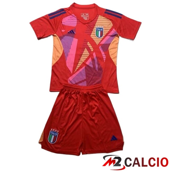 Maglie Calcio Personalizzate,Tute Calcio Squadre,Maglia Nazionale Italiana Calcio | Maglie Calcio Italia Bambino Portiere Rosso UEFA Euro 2024