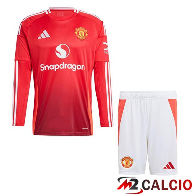 Maglie Calcio Personalizzate,Tute Calcio Squadre,Maglia Nazionale Italiana Calcio | Maglie Calcio Manchester United Bambino Prima Manica Lunga Rosso 2024/2025