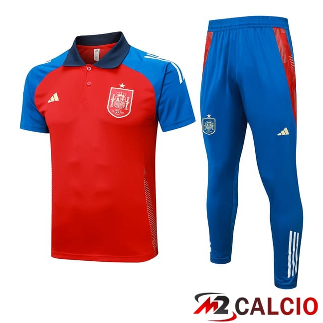Maglie Calcio Personalizzate,Tute Calcio Squadre,Maglia Nazionale Italiana Calcio | Insieme Polo Spagna + Pantaloni Rosso 2024/2025