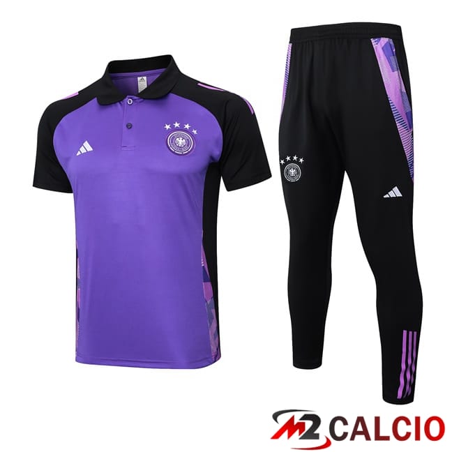 Maglie Calcio Personalizzate,Tute Calcio Squadre,Maglia Nazionale Italiana Calcio | Insieme Polo Germania + Pantaloni Viola 2024/2025