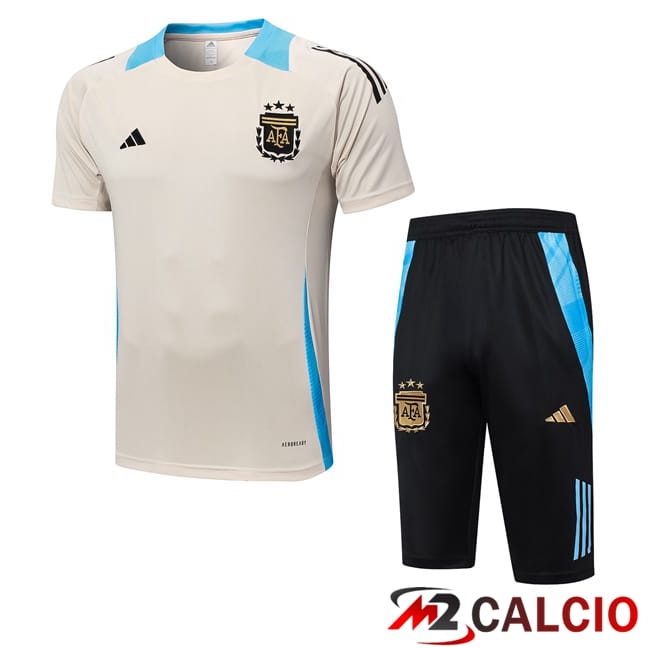 Maglie Calcio Personalizzate,Tute Calcio Squadre,Maglia Nazionale Italiana Calcio | Insieme T Shirt Allenamento Argentina + Pantaloncini Giallo 2024/2025