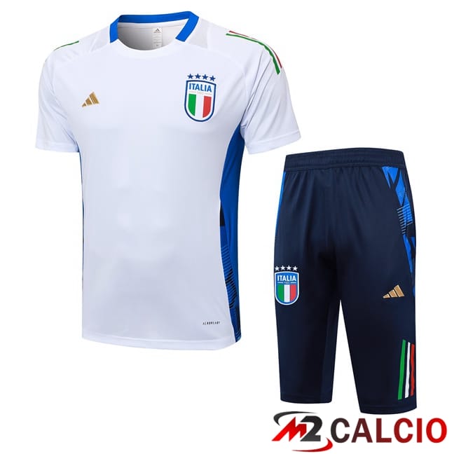 Maglie Calcio Personalizzate,Tute Calcio Squadre,Maglia Nazionale Italiana Calcio | Insieme T Shirt Allenamento Italia + Pantaloncini Bianco 2024/2025