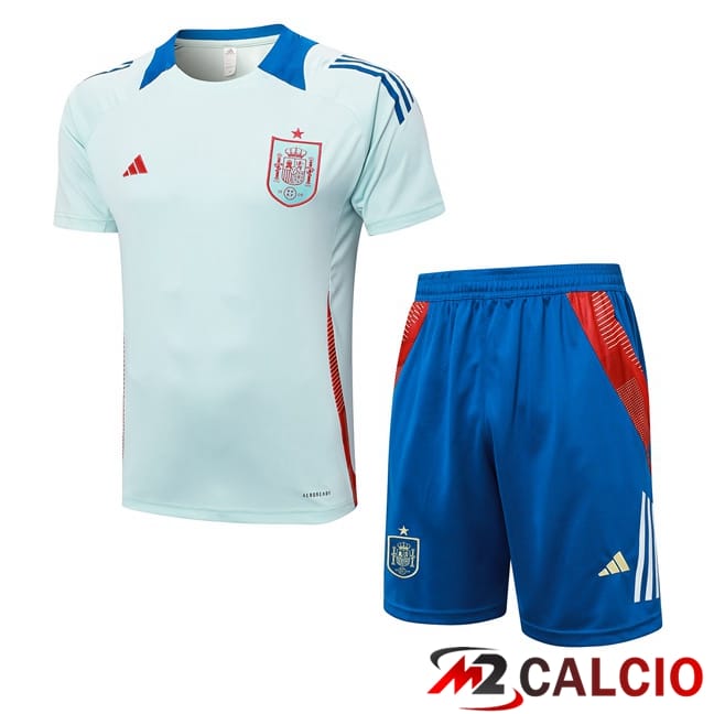 Maglie Calcio Personalizzate,Tute Calcio Squadre,Maglia Nazionale Italiana Calcio | Insieme T Shirt Allenamento Spagna + Pantaloncini Blu 2024/2025
