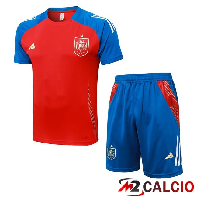 Maglie Calcio Personalizzate,Tute Calcio Squadre,Maglia Nazionale Italiana Calcio | Insieme T Shirt Allenamento Spagna + Pantaloncini Rosso 2024/2025