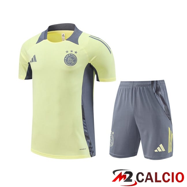 Maglie Calcio Personalizzate,Tute Calcio Squadre,Maglia Nazionale Italiana Calcio | Insieme T Shirt Allenamento AFC Ajax + Pantaloncini Giallo 2024/2025