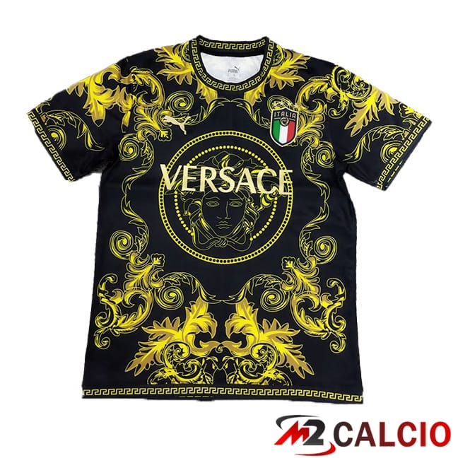 Maglie Calcio Personalizzate,Tute Calcio Squadre,Maglia Nazionale Italiana Calcio | Maglia Nazionale Italia Edizione Speciale Nero Giallo 2024/2025