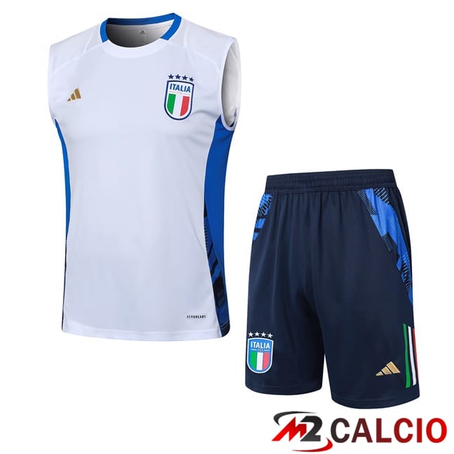 Maglie Calcio Personalizzate,Tute Calcio Squadre,Maglia Nazionale Italiana Calcio | Canotta Allenamento Italia + Pantaloncini Bianco 2024/2025