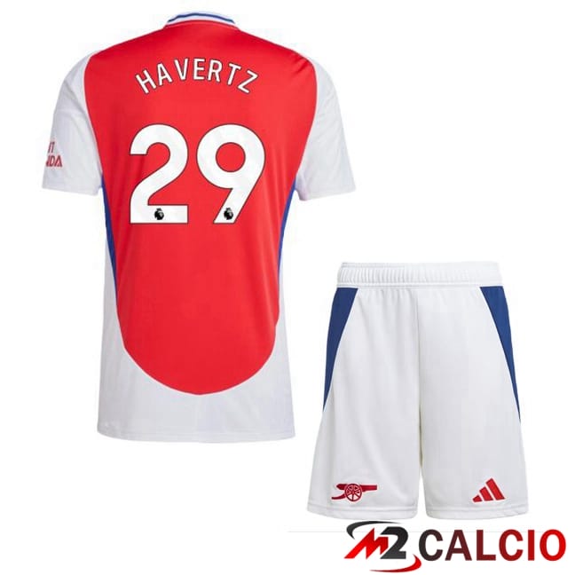 Maglie Calcio Personalizzate,Tute Calcio Squadre,Maglia Nazionale Italiana Calcio | Maglie Calcio Arsenal (HAVERTZ 29) Bambino Prima Rosso Bianco 2024/2025