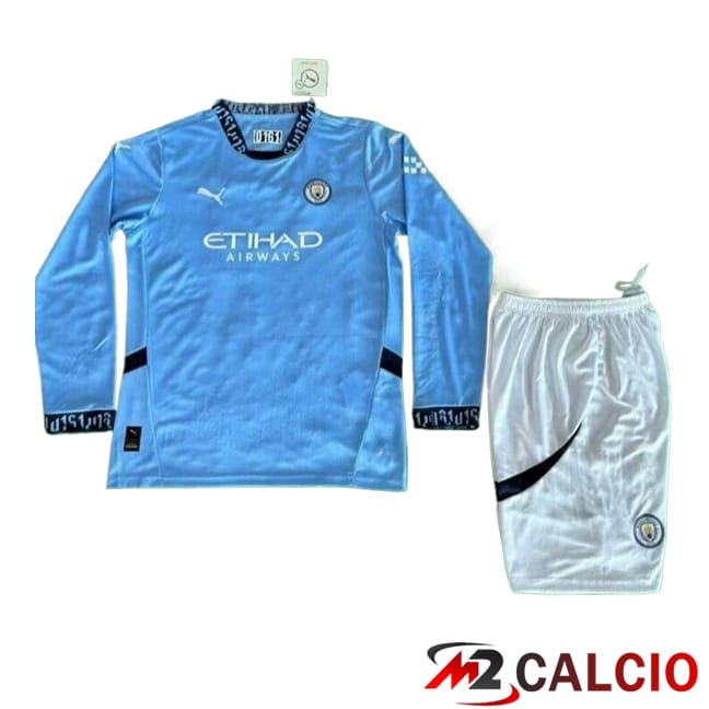Maglie Calcio Personalizzate,Tute Calcio Squadre,Maglia Nazionale Italiana Calcio | Maglie Calcio Manchester City Bambino Prima Manica Lunga 2024/2025