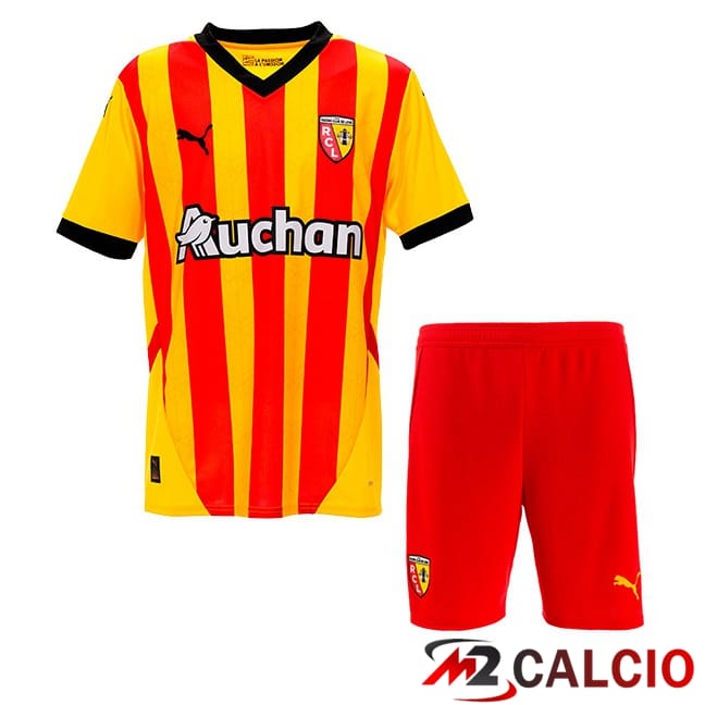 Maglie Calcio Personalizzate,Tute Calcio Squadre,Maglia Nazionale Italiana Calcio | Maglie Calcio RC Lens Bambino Prima Giallo Rosso 2024/2025