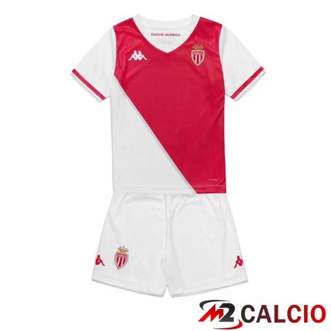 Maglie Calcio Personalizzate,Tute Calcio Squadre,Maglia Nazionale Italiana Calcio | Maglie Calcio AS Monaco Bambino Prima Bianco Rosso 2024/2025