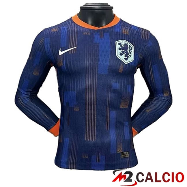Maglie Calcio Personalizzate,Tute Calcio Squadre,Maglia Nazionale Italiana Calcio | Maglie Calcio Paesi Bassi Seconda Manica Lunga UEFA Euro 2024