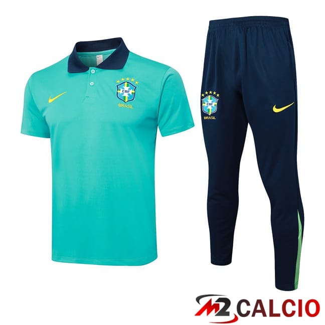 Maglie Calcio Personalizzate,Tute Calcio Squadre,Maglia Nazionale Italiana Calcio | Insieme Polo Brasile + Pantaloni Verde 2024/2025