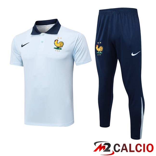 Maglie Calcio Personalizzate,Tute Calcio Squadre,Maglia Nazionale Italiana Calcio | Insieme Polo Francia + Pantaloni Blu 2024/2025