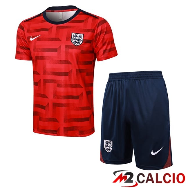Maglie Calcio Personalizzate,Tute Calcio Squadre,Maglia Nazionale Italiana Calcio | Insieme T Shirt Allenamento Inghilterra + Pantaloncini Rosso 2024/2025