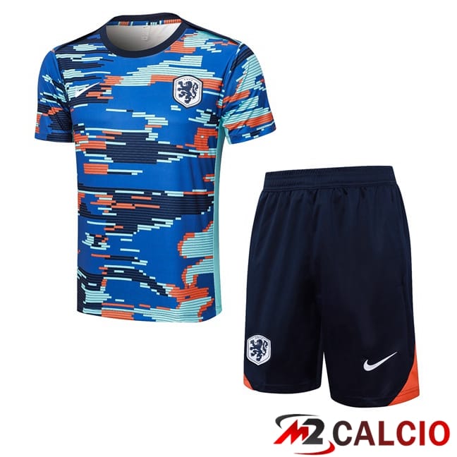 Maglie Calcio Personalizzate,Tute Calcio Squadre,Maglia Nazionale Italiana Calcio | Insieme T Shirt Allenamento Paesi Bassi + Pantaloncini Blu 2024/2025