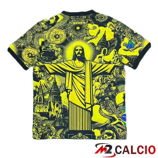 Maglie Calcio Personalizzate,Tute Calcio Squadre,Maglia Nazionale Italiana Calcio | Maglia Nazionale Brasile Edizione Speciale Giallo 2024/2025