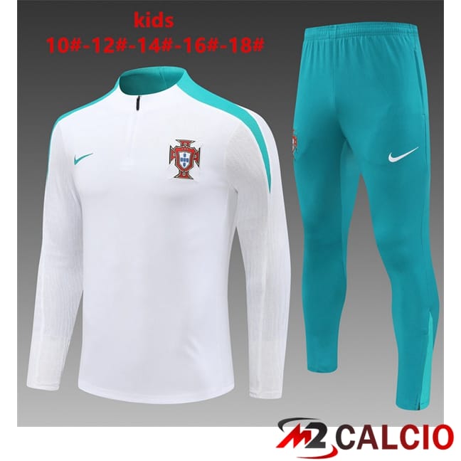 Maglie Calcio Personalizzate,Tute Calcio Squadre,Maglia Nazionale Italiana Calcio | Insieme Tuta Calcio Portogallo Bambino Bianco 2024/2025