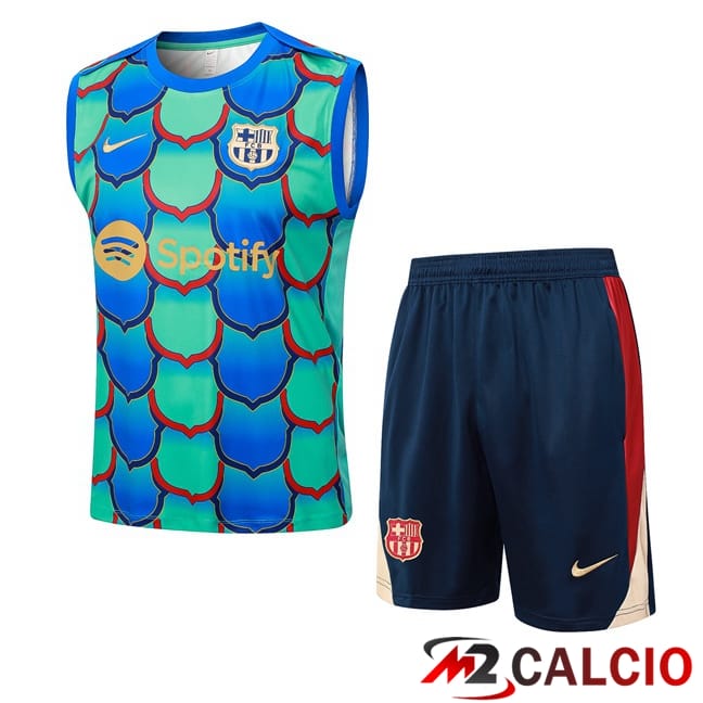 Maglie Calcio Personalizzate,Tute Calcio Squadre,Maglia Nazionale Italiana Calcio | Canotta Allenamento FC Barcellona + Pantaloncini Verde Blu 2024/2025