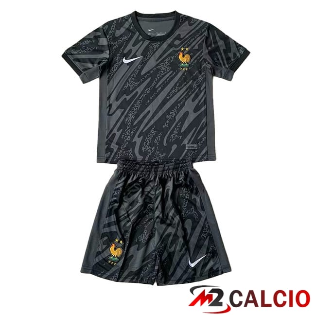 Maglie Calcio Personalizzate,Tute Calcio Squadre,Maglia Nazionale Italiana Calcio | Maglia Nazionale Francia Bambino Portiere Nero UEFA Euro 2024