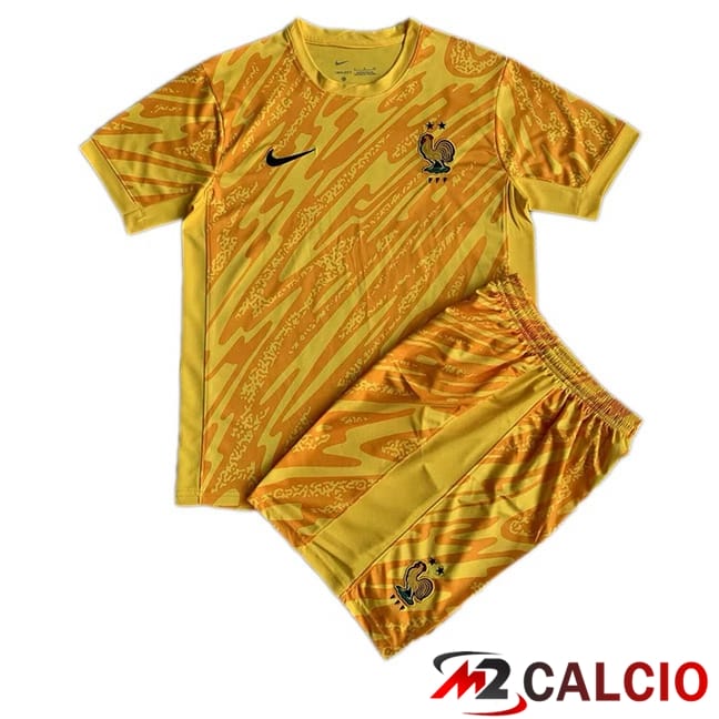 Maglie Calcio Personalizzate,Tute Calcio Squadre,Maglia Nazionale Italiana Calcio | Maglia Nazionale Francia Bambino Portiere Giallo UEFA Euro 2024