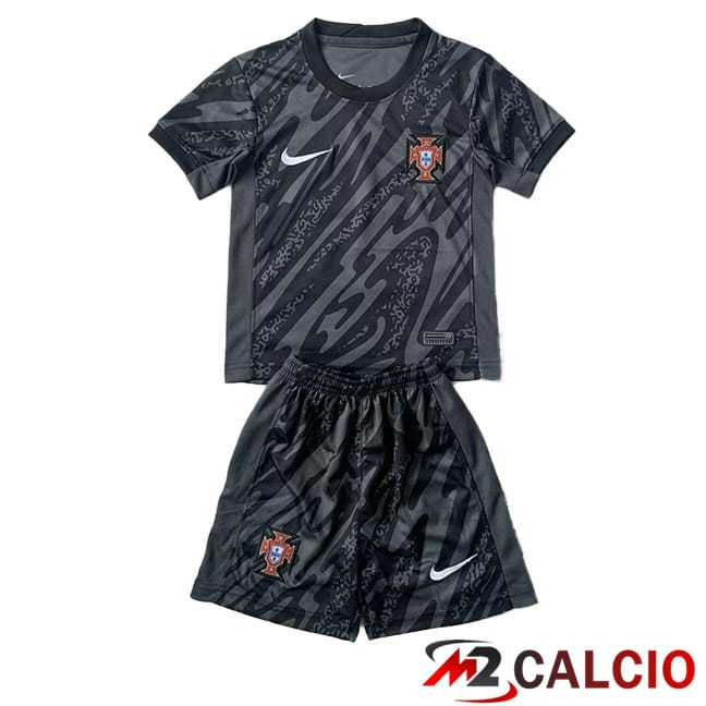 Maglie Calcio Personalizzate,Tute Calcio Squadre,Maglia Nazionale Italiana Calcio | Maglia Nazionale Portogallo Bambino Portiere Nero UEFA Euro 2024