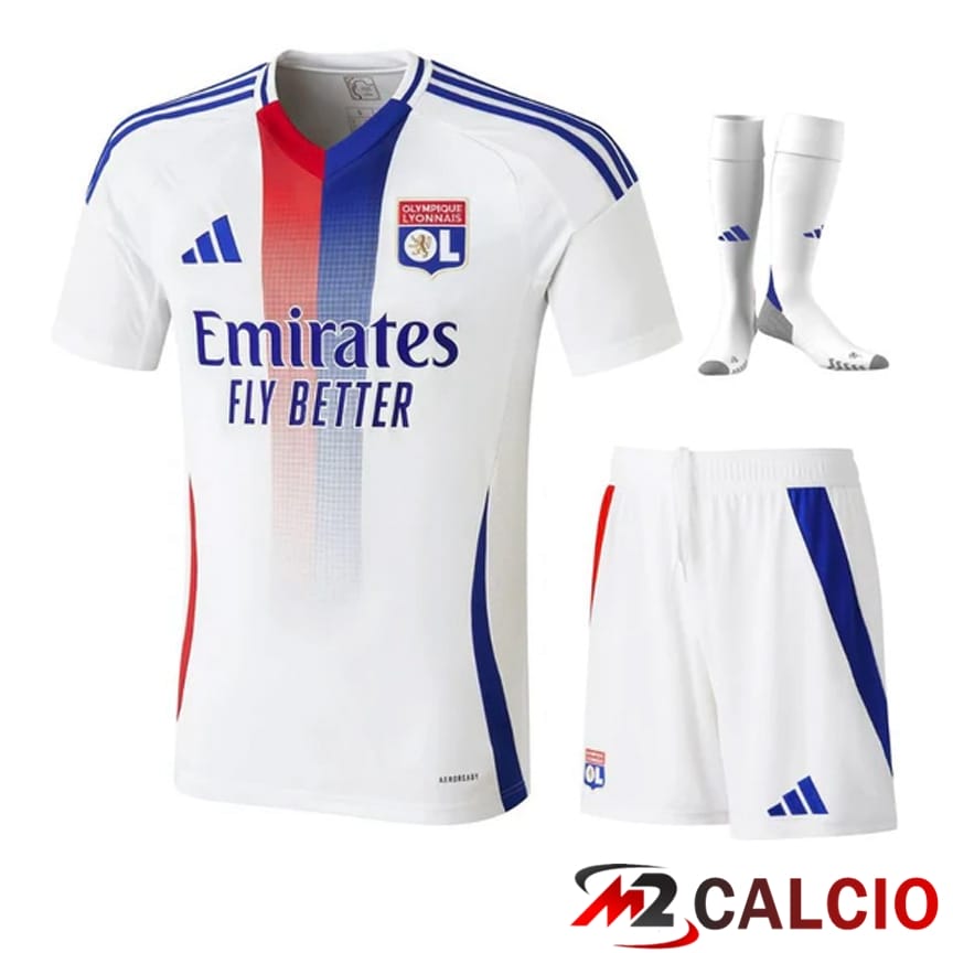 Maglie Calcio Personalizzate,Tute Calcio Squadre,Maglia Nazionale Italiana Calcio | Insieme Maglie Calcio Lione OL Seconda (Pantaloncini + Calzini) 2024/2025