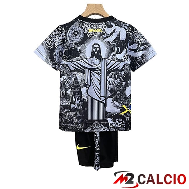 Maglie Calcio Personalizzate,Tute Calcio Squadre,Maglia Nazionale Italiana Calcio | Maglie Calcio Brasile Bambino Edizione Speciale Nero 2024/2025