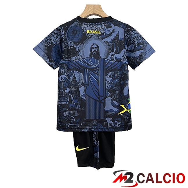Maglie Calcio Personalizzate,Tute Calcio Squadre,Maglia Nazionale Italiana Calcio | Maglie Calcio Brasile Bambino Edizione Speciale Blu Marino 2024/2025