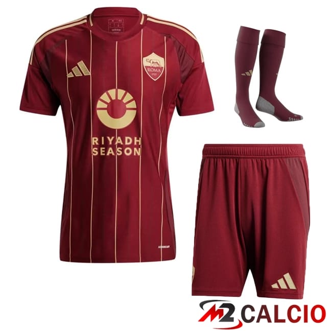 Maglie Calcio Personalizzate,Tute Calcio Squadre,Maglia Nazionale Italiana Calcio | Insieme Maglie AS Roma Prima (Pantaloncini + Calzini) 2024/2025