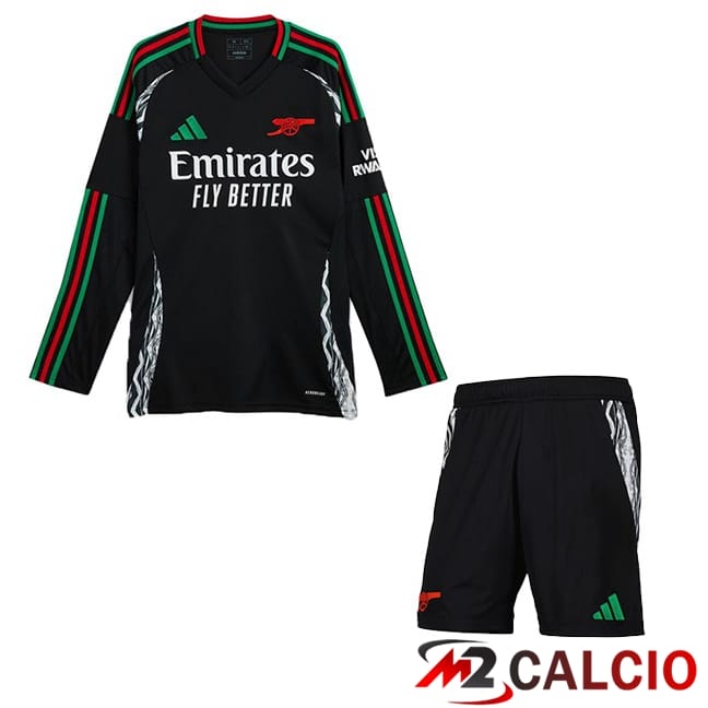 Maglie Calcio Personalizzate,Tute Calcio Squadre,Maglia Nazionale Italiana Calcio | Maglie Calcio Arsenal Bambino Seconda Manica Lunga Nero 2024/2025