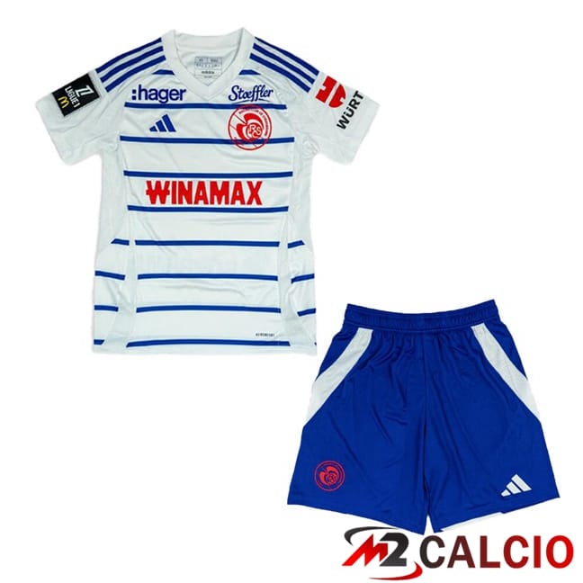 Maglie Calcio Personalizzate,Tute Calcio Squadre,Maglia Nazionale Italiana Calcio | Maglie Calcio RC Strasbourg Alsace Bambino Seconda Bianco 2024/2025