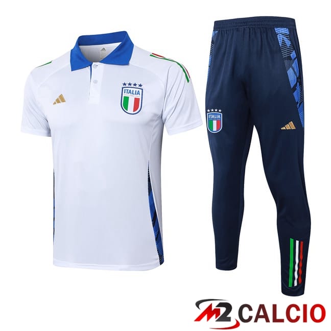 Maglie Calcio Personalizzate,Tute Calcio Squadre,Maglia Nazionale Italiana Calcio | Insieme Polo Italia + Pantaloni Bianco 2024/2025