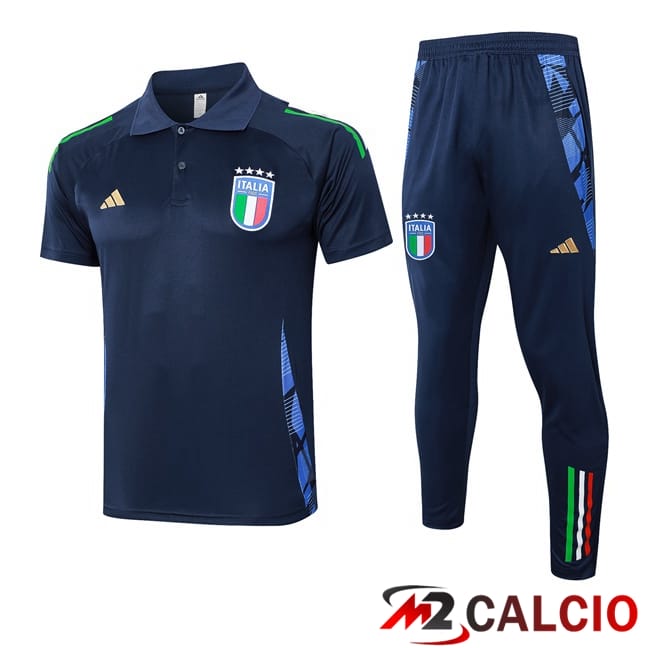 Maglie Calcio Personalizzate,Tute Calcio Squadre,Maglia Nazionale Italiana Calcio | Insieme Polo Italia + Pantaloni Blu Reale 2024/2025