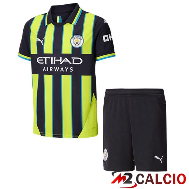 Maglie Calcio Personalizzate,Tute Calcio Squadre,Maglia Nazionale Italiana Calcio | Maglie Calcio Manchester City Bambino Seconda Verde Nero 2024/2025