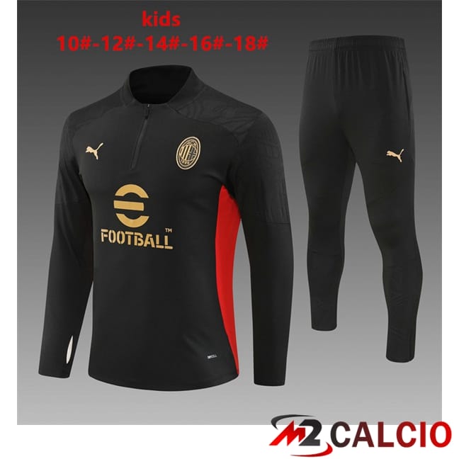 Maglie Calcio Personalizzate,Tute Calcio Squadre,Maglia Nazionale Italiana Calcio | Insieme Tuta Calcio AC Milan Bambino Nero 2024/2025