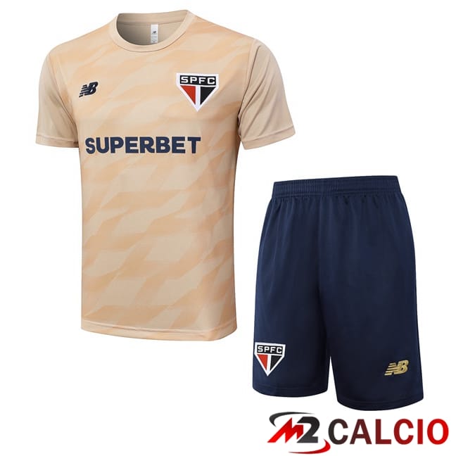 Maglie Calcio Personalizzate,Tute Calcio Squadre,Maglia Nazionale Italiana Calcio | Insieme T Shirt Allenamento Sao Paulo FC + Pantaloncini Giallo 2024/2025