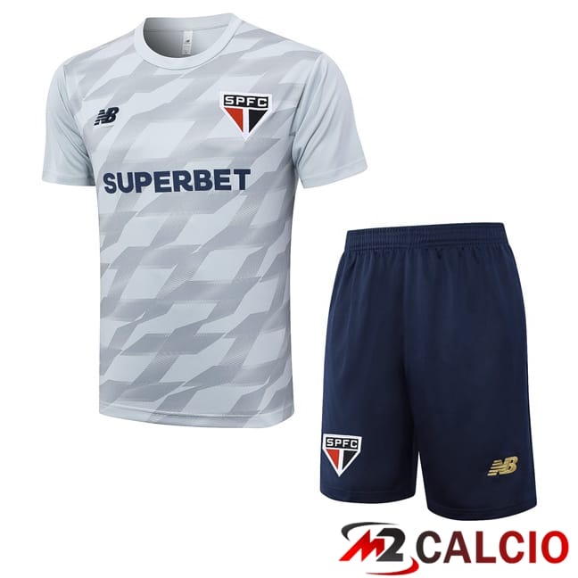 Maglie Calcio Personalizzate,Tute Calcio Squadre,Maglia Nazionale Italiana Calcio | Insieme T Shirt Allenamento Sao Paulo FC + Pantaloncini Grigio 2024/2025