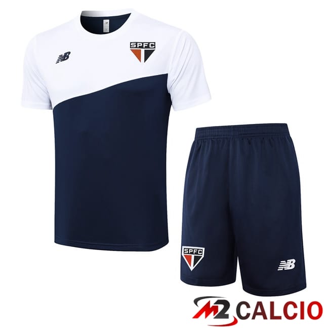 Maglie Calcio Personalizzate,Tute Calcio Squadre,Maglia Nazionale Italiana Calcio | Insieme T Shirt Allenamento Sao Paulo FC + Pantaloncini Bianco Blu Reale 2024/2025