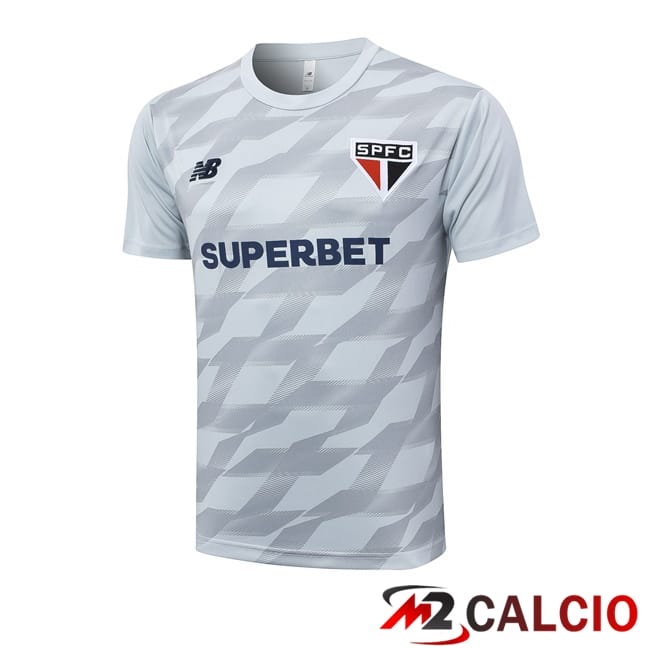 Maglie Calcio Personalizzate,Tute Calcio Squadre,Maglia Nazionale Italiana Calcio | T Shirt Allenamento Sao Paulo FC Grigio 2024/2025