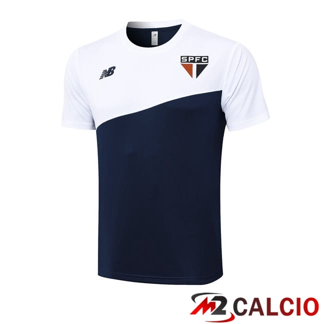 Maglie Calcio Personalizzate,Tute Calcio Squadre,Maglia Nazionale Italiana Calcio | T Shirt Allenamento Sao Paulo FC Bianco Blu Reale 2024/2025