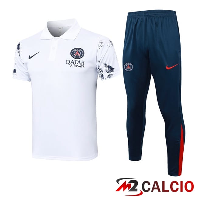 Maglie Calcio Personalizzate,Tute Calcio Squadre,Maglia Nazionale Italiana Calcio | Insieme Polo Paris PSG + Pantaloni Bianco 2024/2025