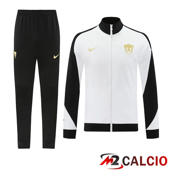 Maglie Calcio Personalizzate,Tute Calcio Squadre,Maglia Nazionale Italiana Calcio | Insieme Tuta Calcio - Giacca Pumas UNAM Bianco 2024/2025