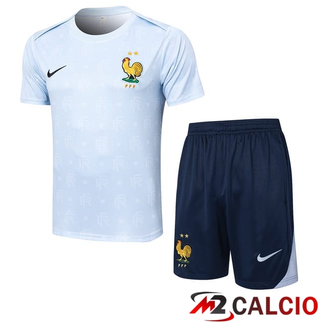Maglie Calcio Personalizzate,Tute Calcio Squadre,Maglia Nazionale Italiana Calcio | Insieme T Shirt Allenamento Francia + Pantaloncini Blu 2024/2025