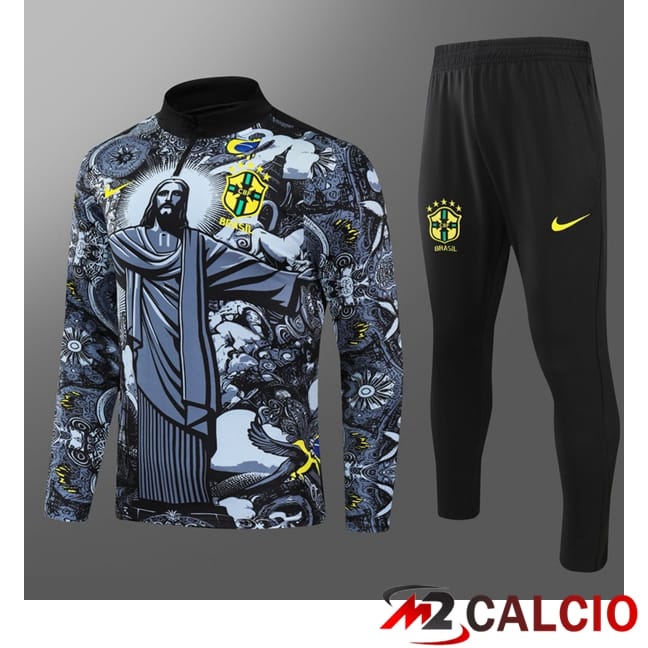 Maglie Calcio Personalizzate,Tute Calcio Squadre,Maglia Nazionale Italiana Calcio | Insieme Tuta Calcio Brasile Bambino Nero 2024/2025