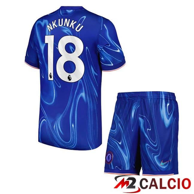 Maglie Calcio Personalizzate,Tute Calcio Squadre,Maglia Nazionale Italiana Calcio | Maglie Calcio FC Chelsea (Nkunku 18) Bambino Prima Blu 2024/2025