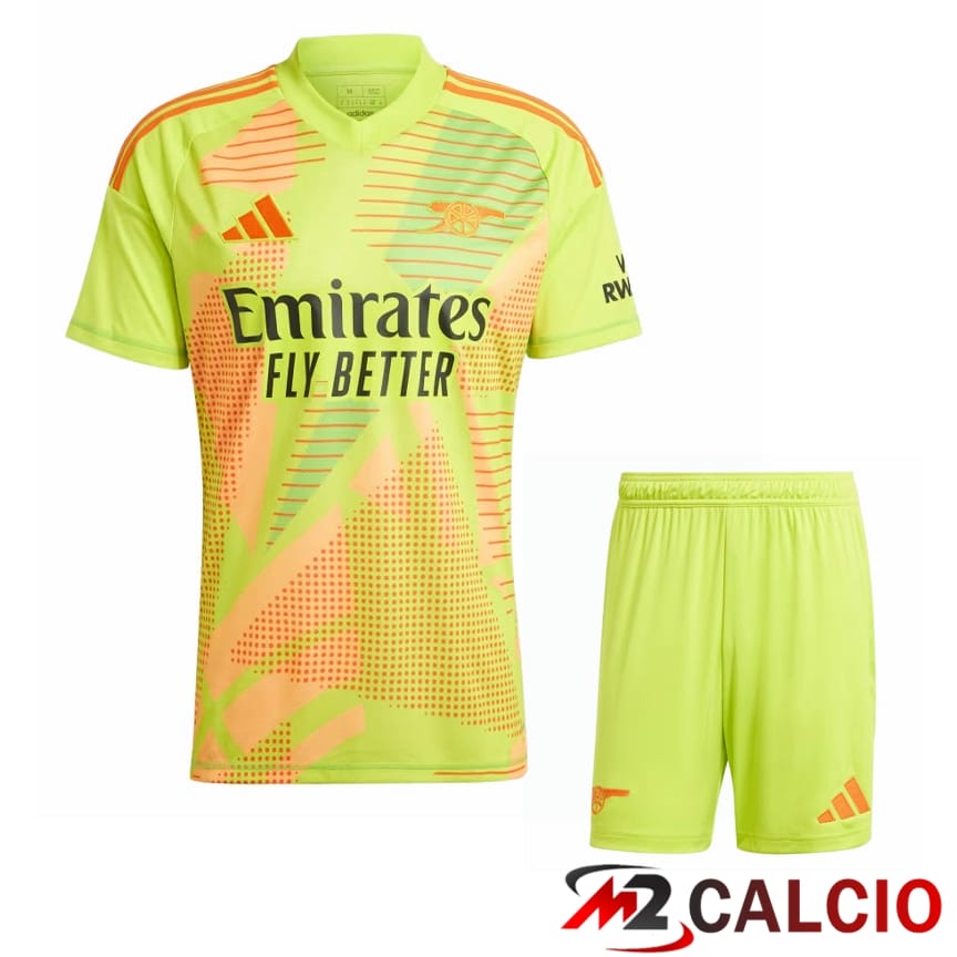 Maglie Calcio Personalizzate,Tute Calcio Squadre,Maglia Nazionale Italiana Calcio | Insieme Maglie Calcio Arsenal Portiere Verde + Pantaloncini 2024/2025