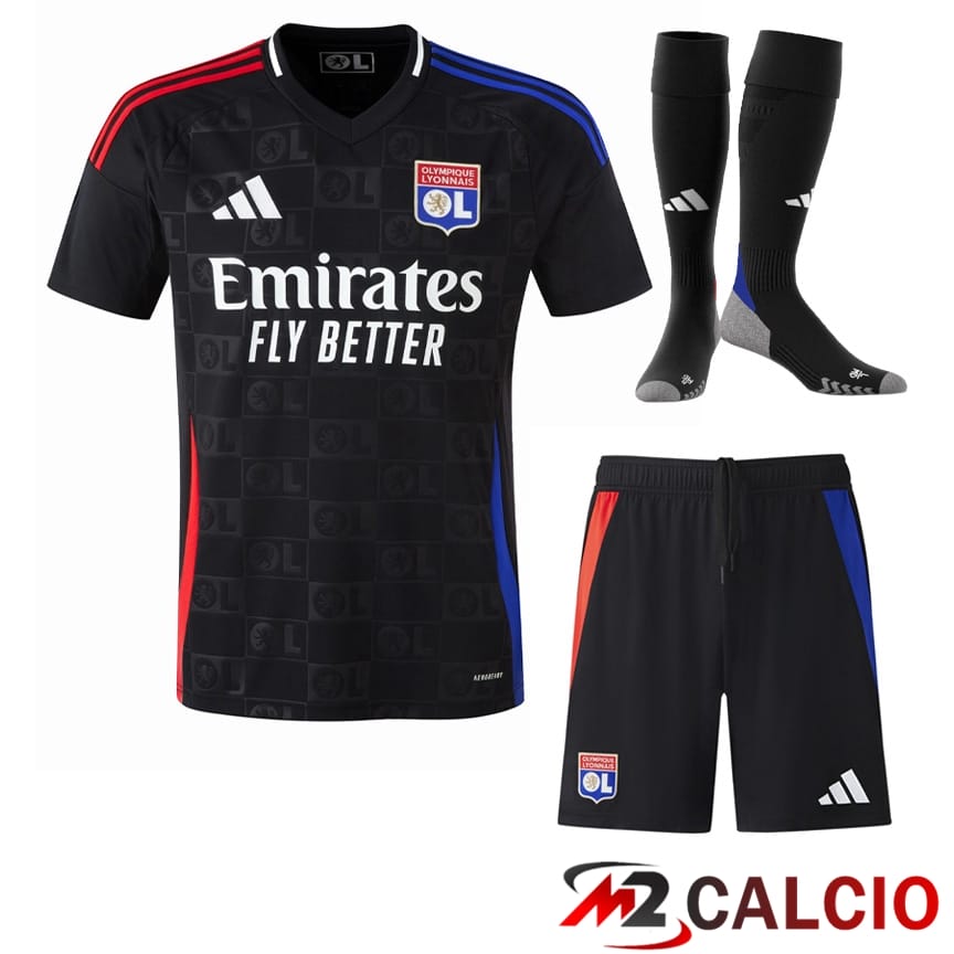 Maglie Calcio Personalizzate,Tute Calcio Squadre,Maglia Nazionale Italiana Calcio | Insieme Maglie Calcio Lione OL Seconda (Pantaloncini + Calzini) 2024/2025
